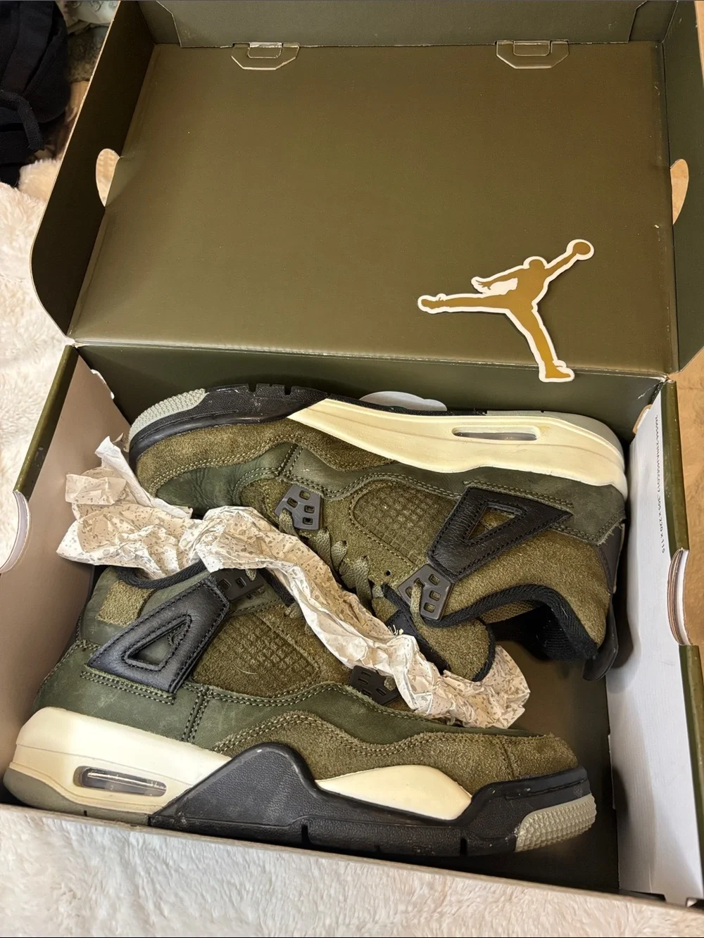 Jordan Olive Green Suede High-Top Sneakers with Black Accents